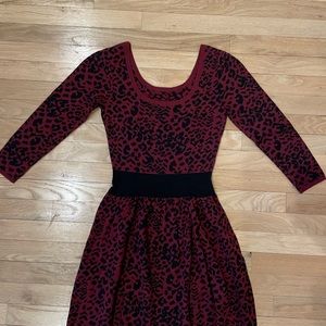Sandro Burgundy Leopard Sweater Dress